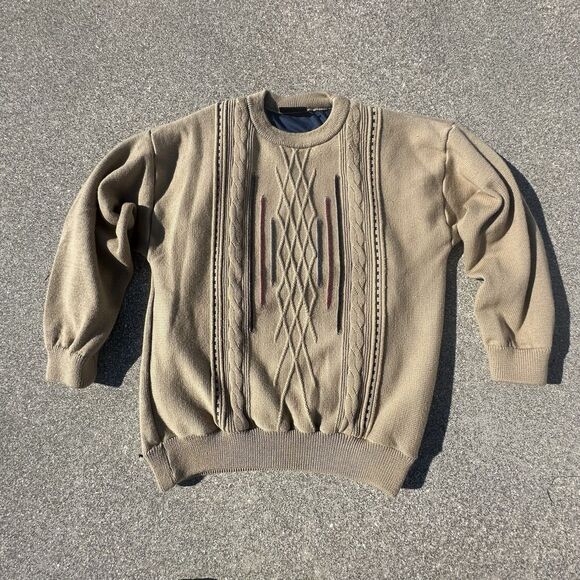 Serious Golf Sweater Mens Large Regular Beige Pullover Knit Geometric Crewneck - Picture 1 of 6